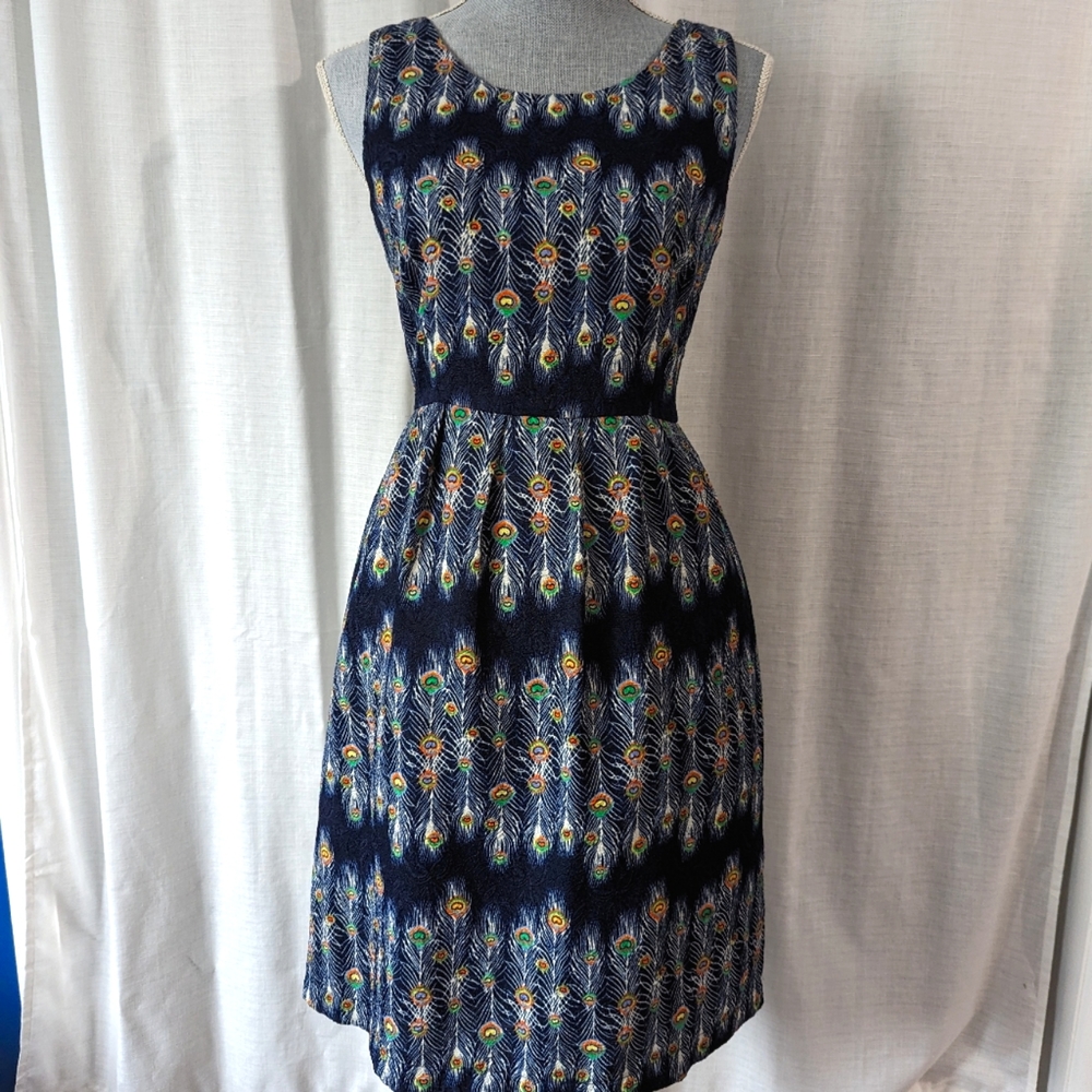 navy peacock feather modcloth dress